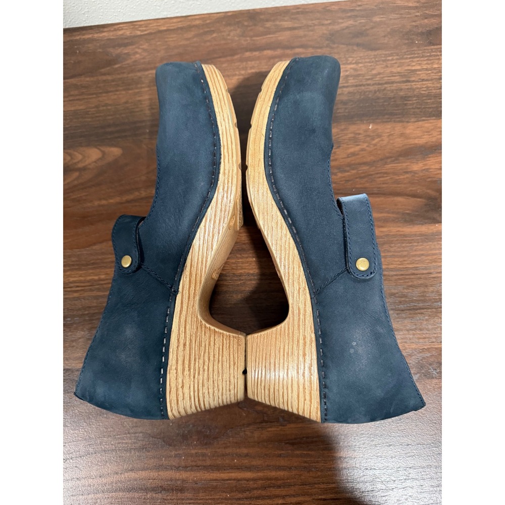 Dansko Thea Navy Blue Nubuck Leather Mary Jane Platform Clog Heels Size 38 - Picture 5 of 10